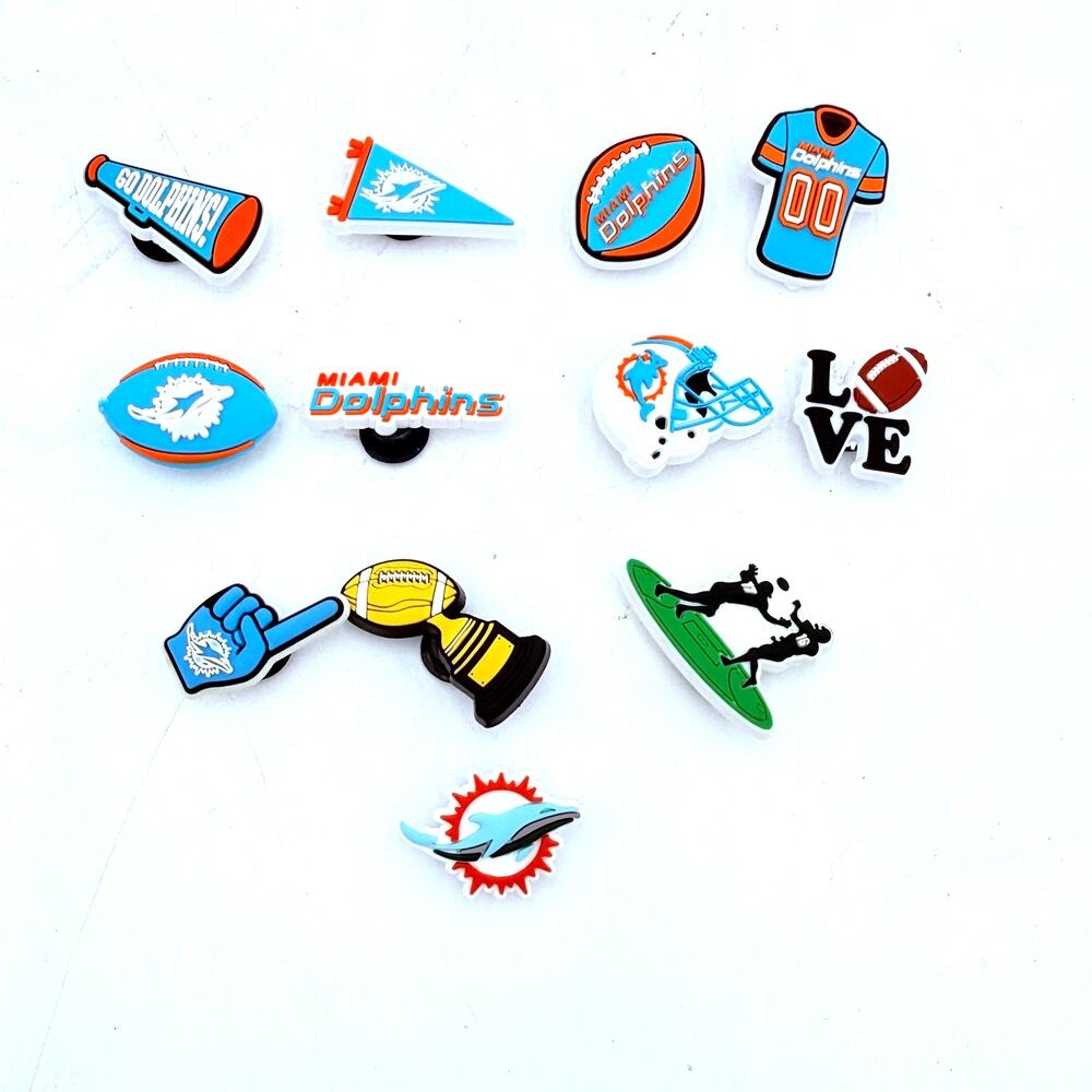 Miami Dolphins Football Crocs Jibbitz Shoe Charms Set of 12 NEW